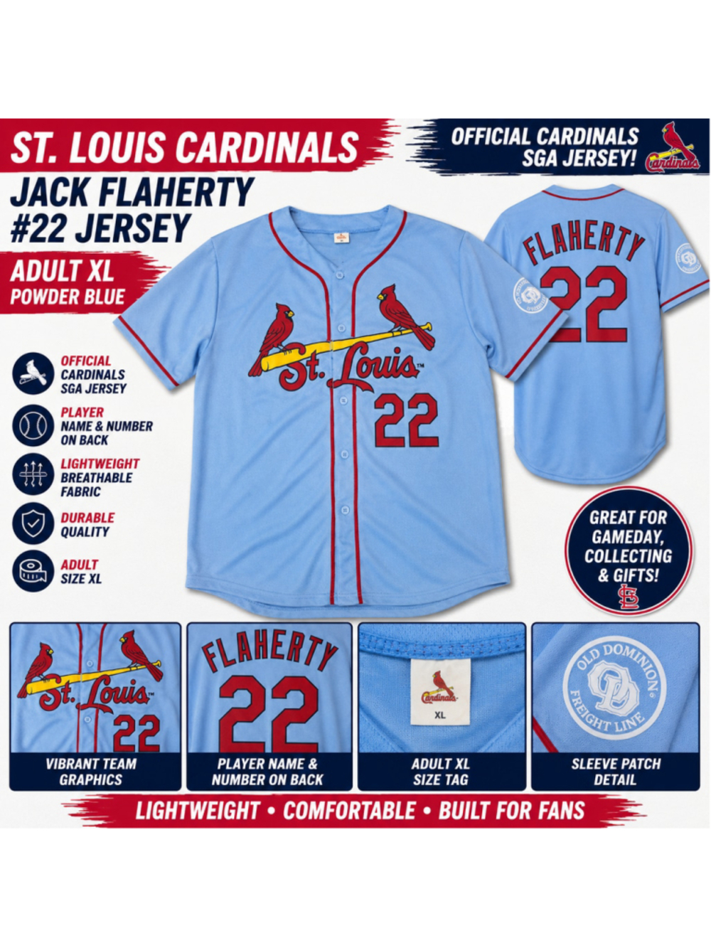 St Louis Cardinals Jack Flaherty #22 Jersey Adult XL Powder Blue SGA MLB